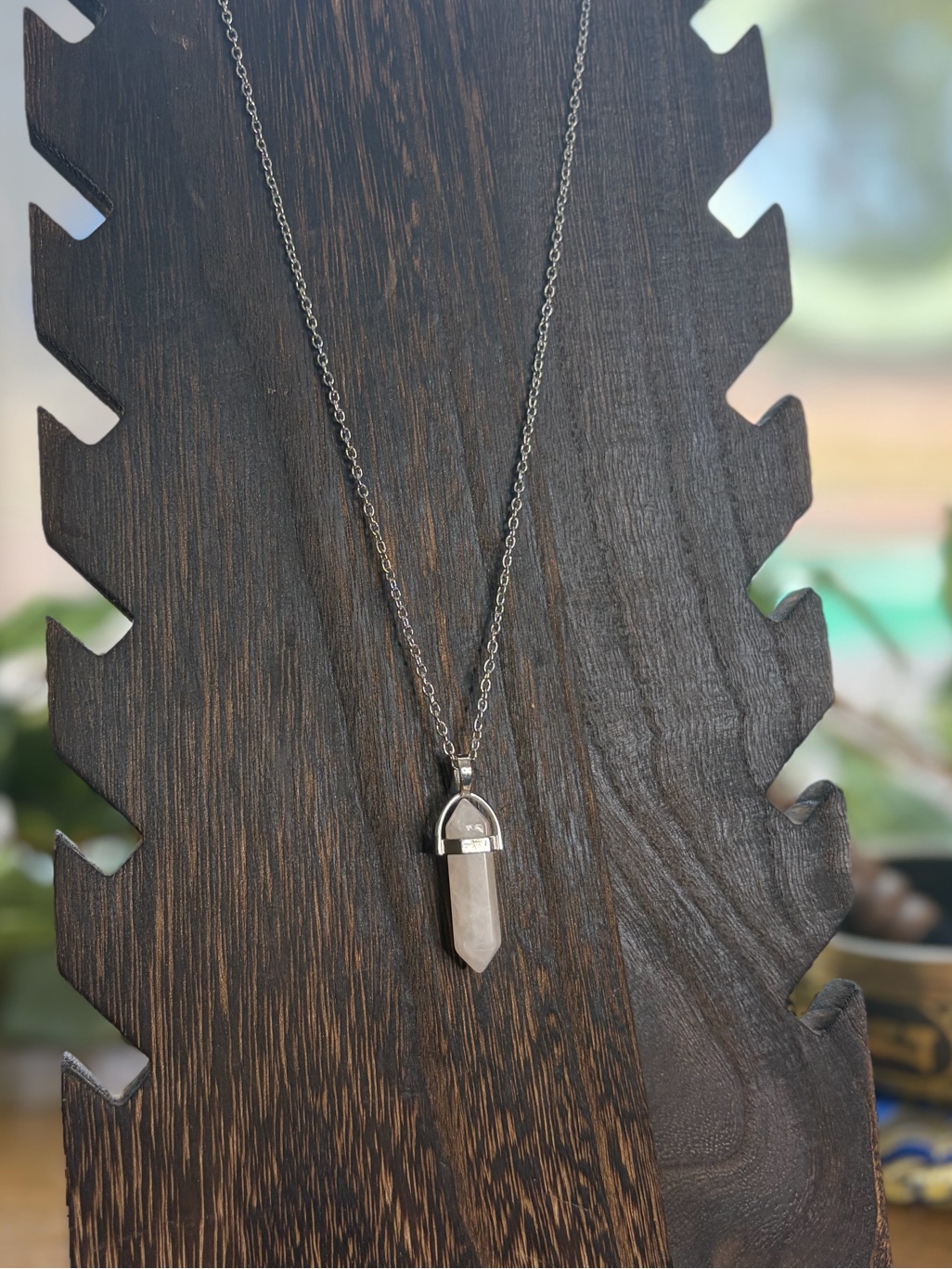 Rose Quartz Crystal Point Necklace Pink Healing Stone Pendant Minimalist Jewelry